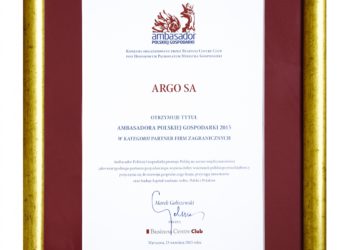 ARGO SA  Ambasadorem Polskiej Gospodarki 2015