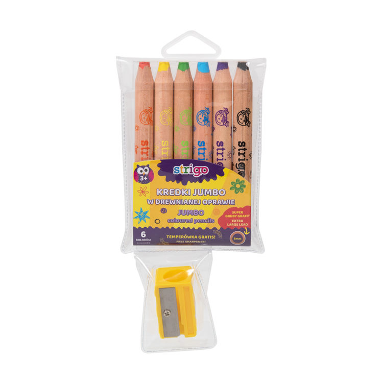 STRIGO – KREDKI JUMBO W DREWNIANEJ OPRAWIE  GRAFIT 8 MM 6 SZT. + TEMPERÓWKA