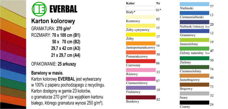 Karton kolorowy  EVERBAL 270g/m²